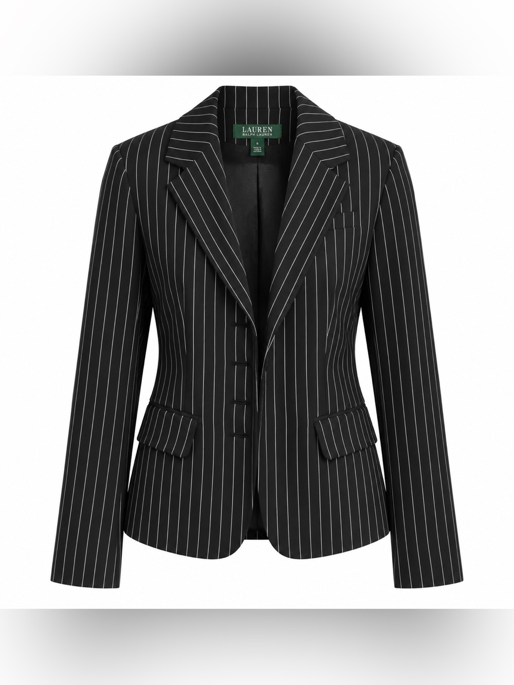 Ralph Lauren Women’s Black Pinstripe Blazer Classic Tailored Career Jacket